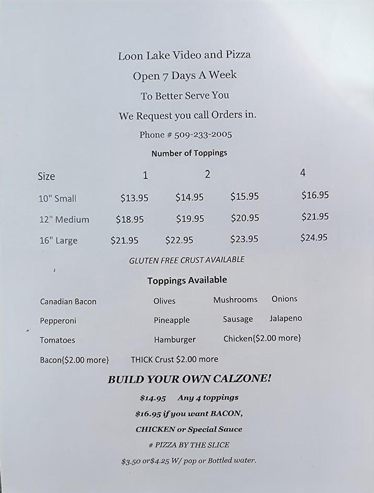 Loon Lake Pizza & Ice Cream Menu image 1