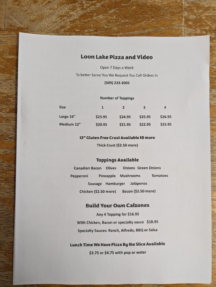 Loon Lake Pizza & Ice Cream Menu image 3