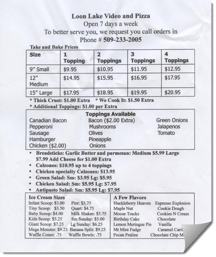 Loon Lake Pizza & Ice Cream Menu image 4